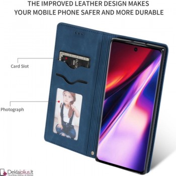 Dirbtinės odos dėklas su skyreliais - mėlynas (Xiaomi Redmi Note 13 5G)